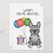 Blue Merle French Bulldog Cartoon Dog Birthday Einladung (Vorne/Hinten)