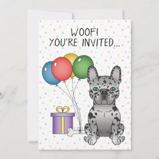Blue Merle French Bulldog Cartoon Dog Birthday Einladung