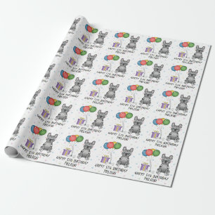 Blue Merle French Bulldog Cartoon Dog Birthday Geschenkpapier