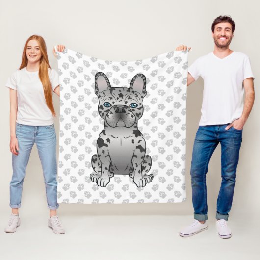 Blue Merle French Bulldog / Frenchie Cartoon Dog Fleecedecke (Beispiel)