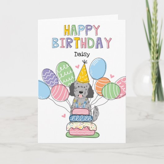 Blue Merle Goldendoodle Hund Happy Birthday Card Karte (Vorderseite)