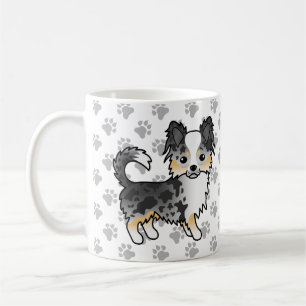 Blue Merle Long Coat Chihuahua Cartoon Dog & Paws Kaffeetasse