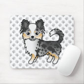 Blue Merle Long Coat Chihuahua Cartoon Dog & Paws Mousepad (Mit Mouse)