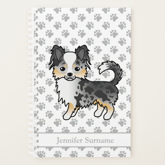Blue Merle Long Coat Chihuahua Dog & Custom Text Planer (Vorderseite)