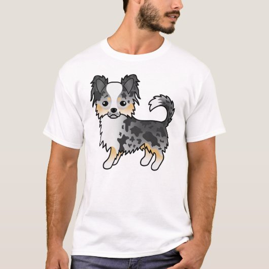 Blue Merle Long Coat Chihuahua Niedlicher Cartoon  T-Shirt (Vorderseite)