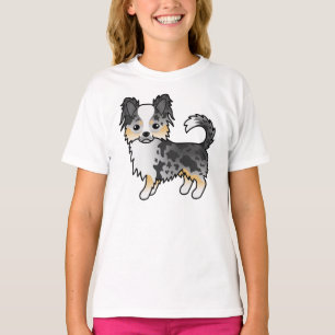 Blue Merle Long Coat Chihuahua Niedlicher Cartoon T-Shirt