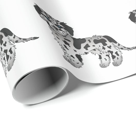 Blue Merle Mini Goldendoodle Cartoon Dog Muster Geschenkpapier (Rolleneckpunkt)