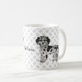 Blue Merle Mini Goldendoodle Cartoon Dog & Name Kaffeetasse (VorderseiteRechts)