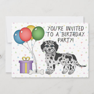 Blue Merle Mini Goldendoodle Cartoon Hund Geburtst Einladung