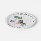 Blue Merle Mini Goldendoodle Cartoon Hund Geburtst Pappteller (Schrägansicht)