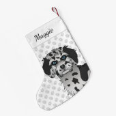 Blue Merle Mini Goldendoodle Dog Head & Name Kleiner Weihnachtsstrumpf (Rückseite (Hängend))