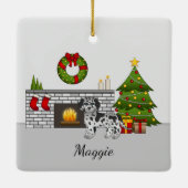 Blue Merle Mini Goldendoodle - Weihnachtssaal Keramikornament (Rückseite)