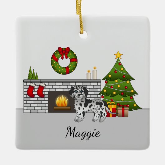 Blue Merle Mini Goldendoodle - Weihnachtssaal Keramikornament (Vorderseite)