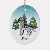 Blue Merle Mini Goldendoodle - Winterwald Keramik Ornament (Rechts)