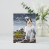 Blue Merle Rough Collie auf der Burg Eilean Donan Postkarte (Stehend Vorderseite)
