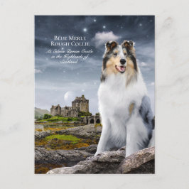 Blue Merle Rough Collie auf der Burg Eilean Donan  Postkarte