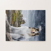 Blue Merle Rough Collie auf der Burg Eilean Donan Puzzle (Horizontal)