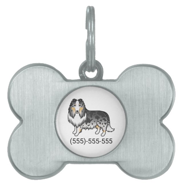 Blue Merle Rough Collie Dog & Telefonnummer Tiermarke (Vorderseite)