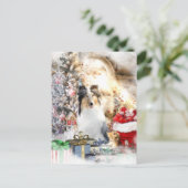 Blue Merle Rough Collie & Kitty, Magic Christmas - Postkarte (Stehend Vorderseite)
