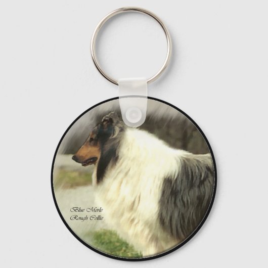 Blue Merle Rough Collie Kunst Schlüsselanhänger (Vorderseite)