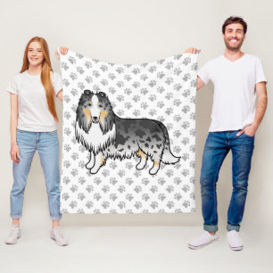 Blue Merle Rough Collie Niedlich Cartoon Dog & Paw Fleecedecke