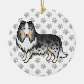 Blue Merle Rough Collie Niedlich Cartoon Dog & Paw Keramik Ornament (Vorne)