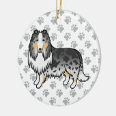 Blue Merle Rough Collie Niedlich Cartoon Dog & Paw Keramik Ornament (Links)