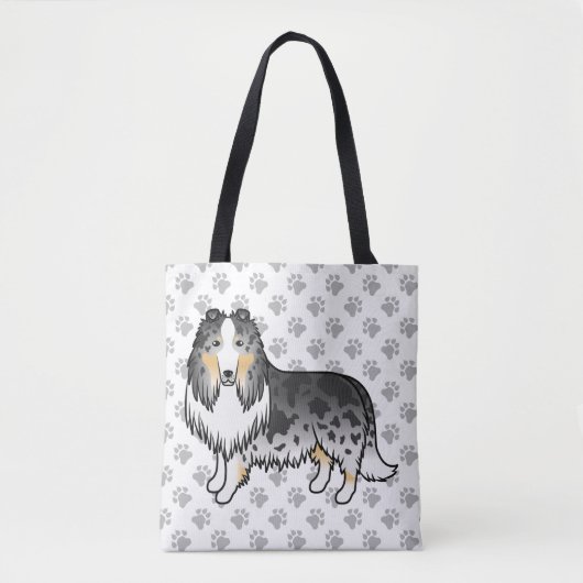Blue Merle Rough Collie Niedlich Cartoon Dog & Paw Tasche (Vorderseite)