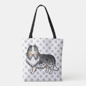 Blue Merle Rough Collie Niedlich Cartoon Dog & Paw Tasche (Rückseite)
