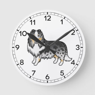 Blue Merle Rough Collie Niedlich Cartoon Dog Runde Wanduhr