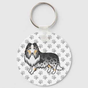 Blue Merle Rough Collie Niedlich Cartoon Dog Schlüsselanhänger