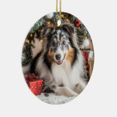 Blue Merle Sheltie Christmas Keramik Ornament (Rechts)