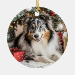Blue Merle Sheltie Christmas Keramik Ornament