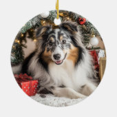 Blue Merle Sheltie Christmas Keramik Ornament (Hinten)