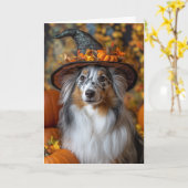 Blue Merle Sheltie Halloween Karte (Gelbe Blume)