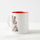 Blue Merle Sheltie Love Zweifarbige Tasse (Vorderseite Links)