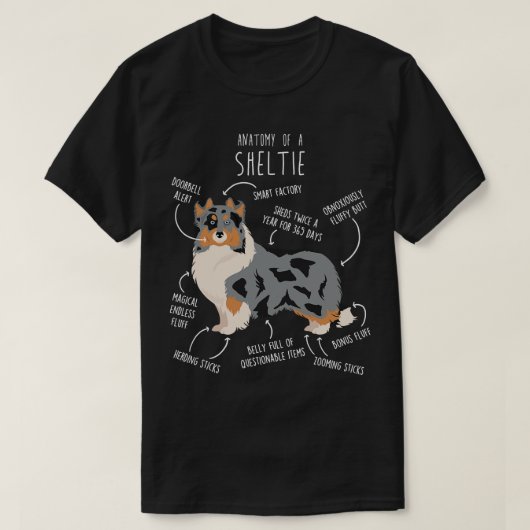 Blue Merle Sheltie Shetland Sheepdog Anatomie 2 T-Shirt (Design vorne)