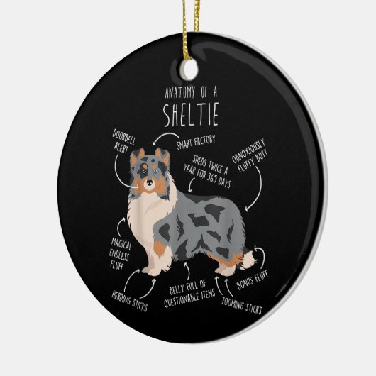 Blue Merle Sheltie Shetland Sheepdog Anatomie, Fun Keramik Ornament (Links)