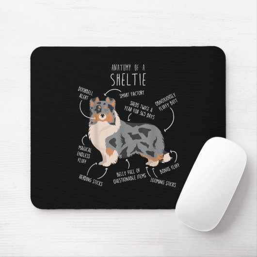 Blue Merle Sheltie Shetland Sheepdog Anatomie, Fun Mousepad (Mit Mouse)