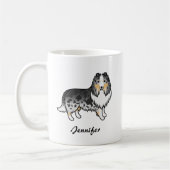 Blue Merle Shetland Sheepdog Cartoon Dog & Name Kaffeetasse (Links)