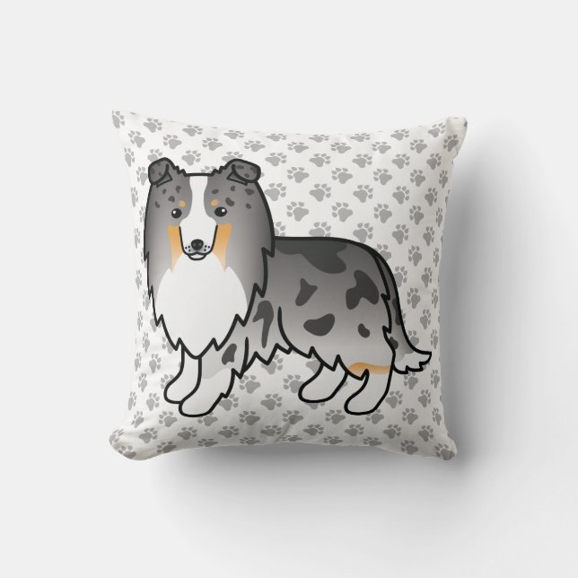 Blue Merle Shetland Sheepdog Cartoon Dog & Paws Kissen (Vorderseite)