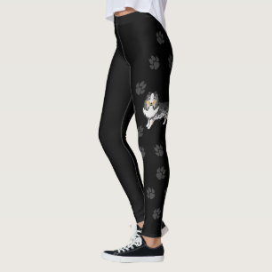 Blue Merle Shetland Sheepdog Cartoon Dog & Paws Leggings