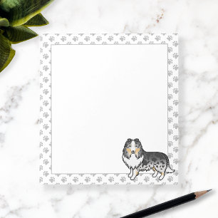 Blue Merle Shetland Sheepdog Cartoon Dog & Paws Notizblock