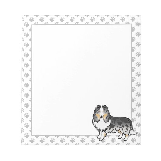 Blue Merle Shetland Sheepdog Cartoon Dog & Paws Notizblock (Vorderseite)