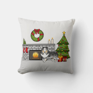 Blue Merle Shetland Sheepdog in einem Weihnachtszi Kissen