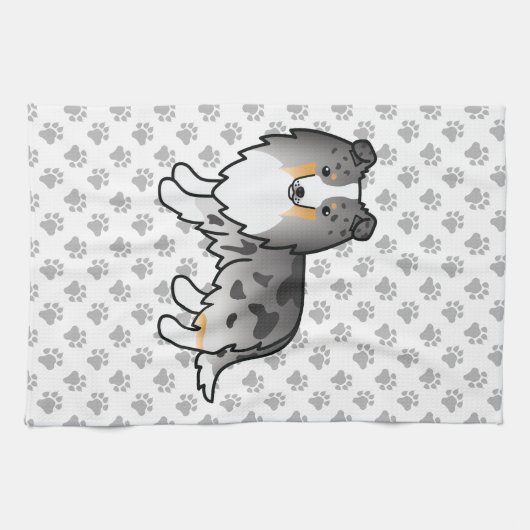 Blue Merle Shetland Sheepdog Sheltie Cartoon Dog Geschirrtuch (Horizontal)
