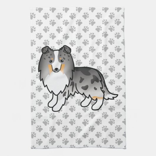 Blue Merle Shetland Sheepdog Sheltie Cartoon Dog Geschirrtuch (Vertikal)