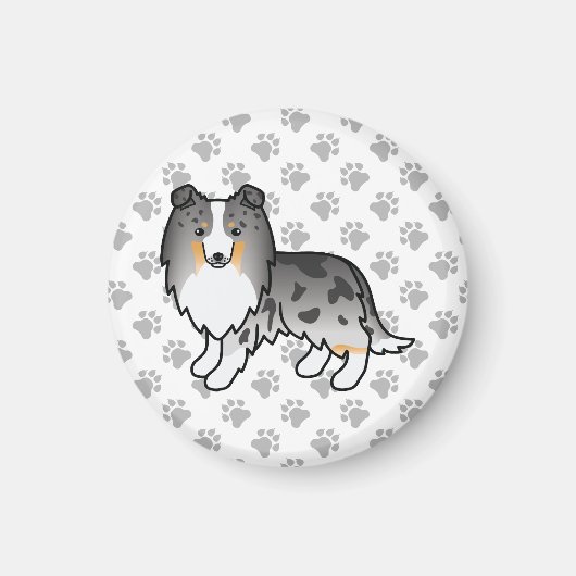 Blue Merle Shetland Sheepdog Sheltie Cartoon Dog Magnet (Vorne)