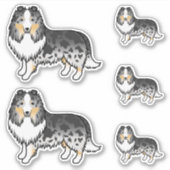 Blue Merle Shetland Sheepdog Sheltie Cartoon Hunde Aufkleber (Vorderseite)