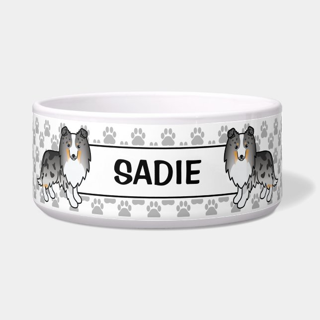 Blue Merle Shetland Sheepdog Sheltie Dog & Name Napf (Vorderseite)